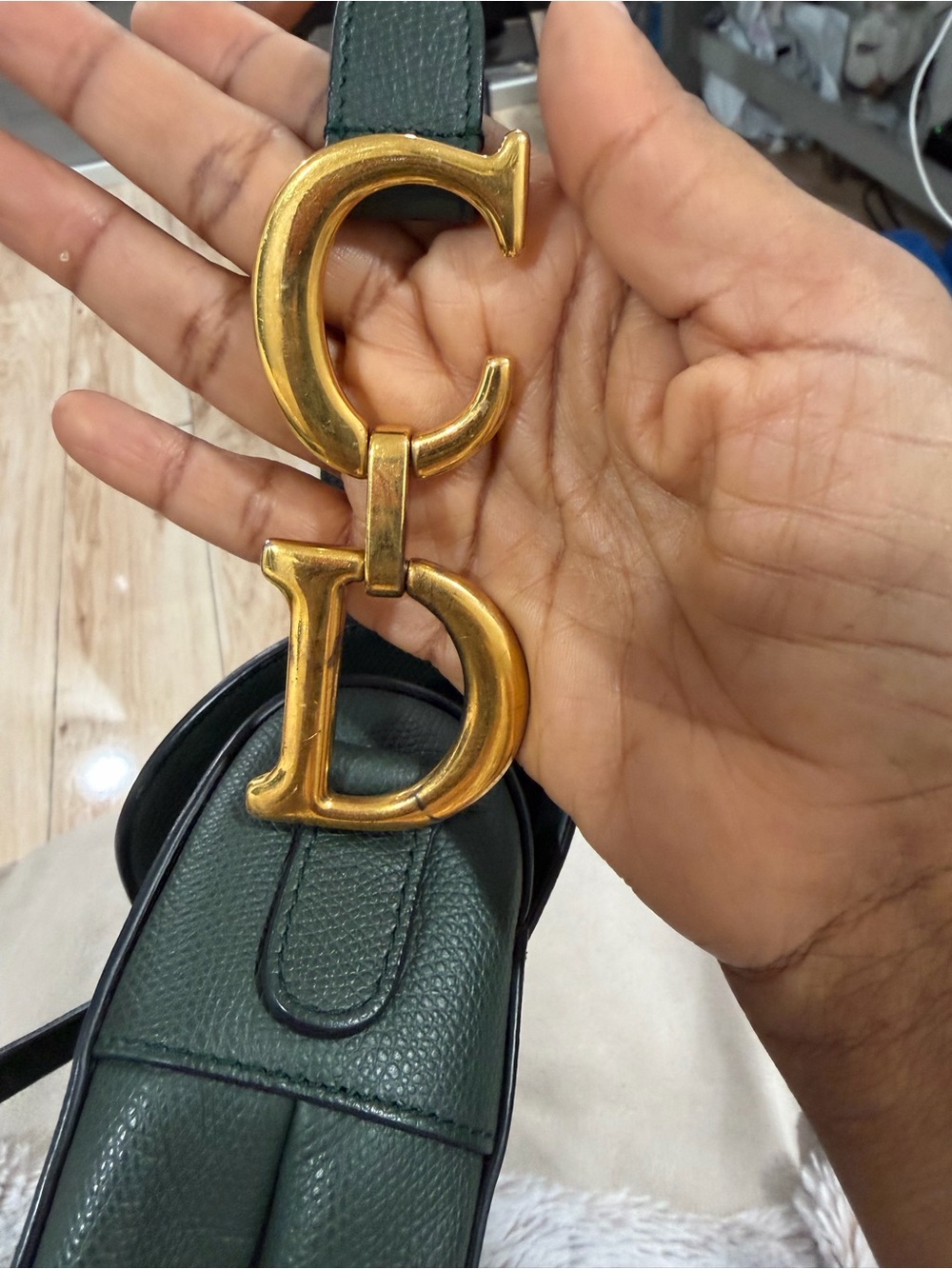 Dior Forest Green Saddle Crossbody with Gold 'D' Charm - Picture 4 of 14